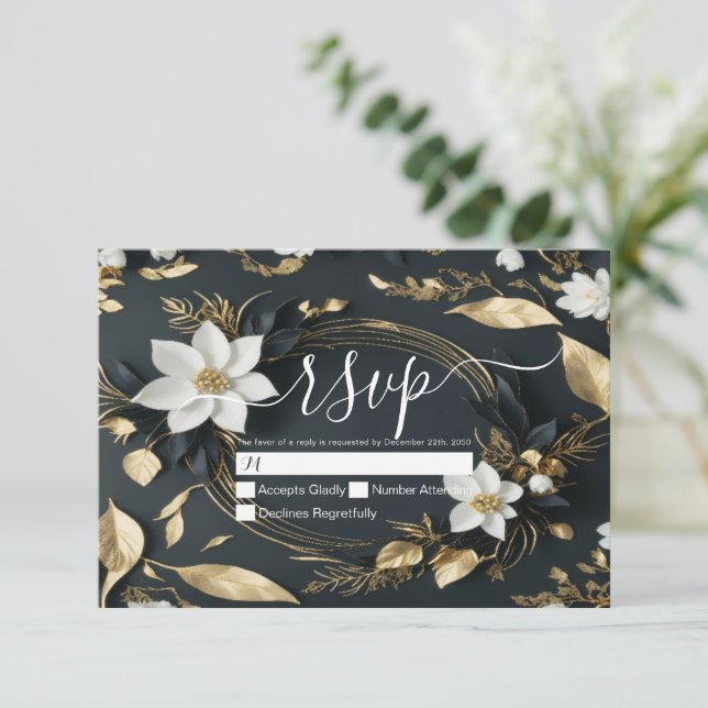 Couronne florale en or blanc Mariage RSVP Réponse  (Debout devant)