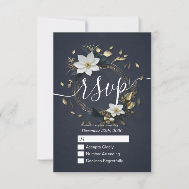 Couronne florale en or blanc Mariage RSVP Réponse  (Devant)