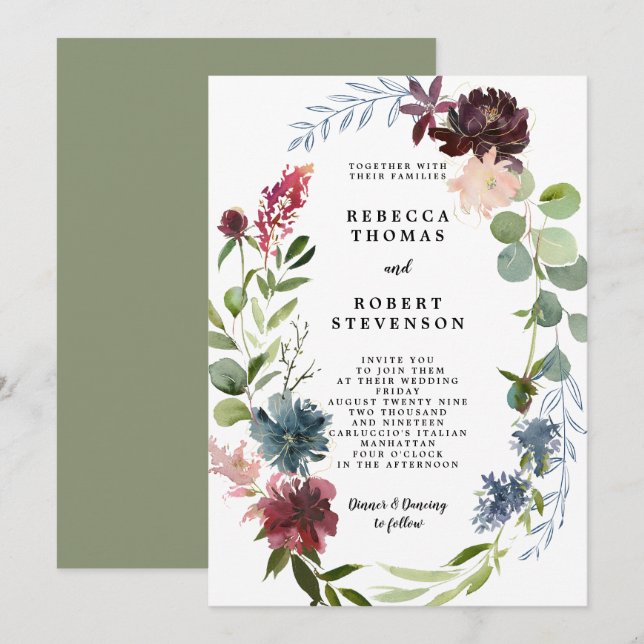 couronne florale faire-part de mariage bourgogne m (Devant / Derrière)