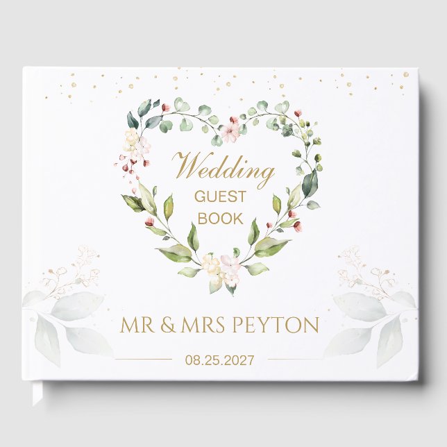 Couronne florale, feuillage vert Mariage Livre d'o (Recto)