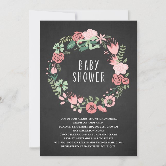 Couronne florale | Invitation à une baby shower (Devant)