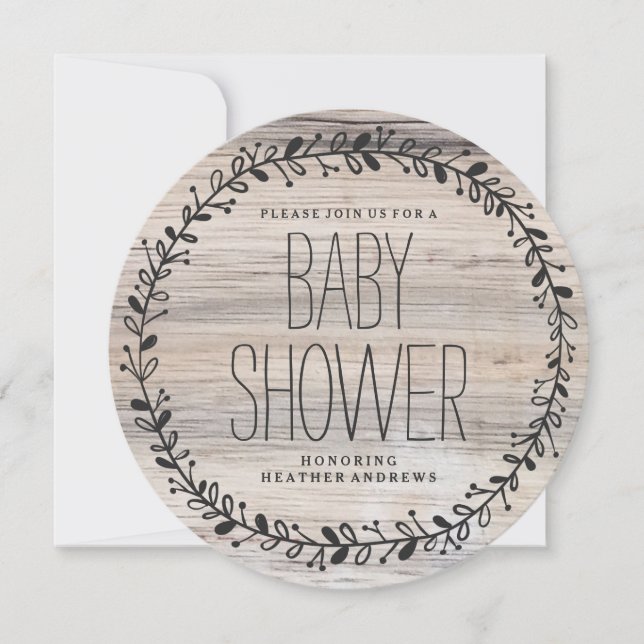 Couronne florale | INVITATION BABY SHOWER en bois (Devant)