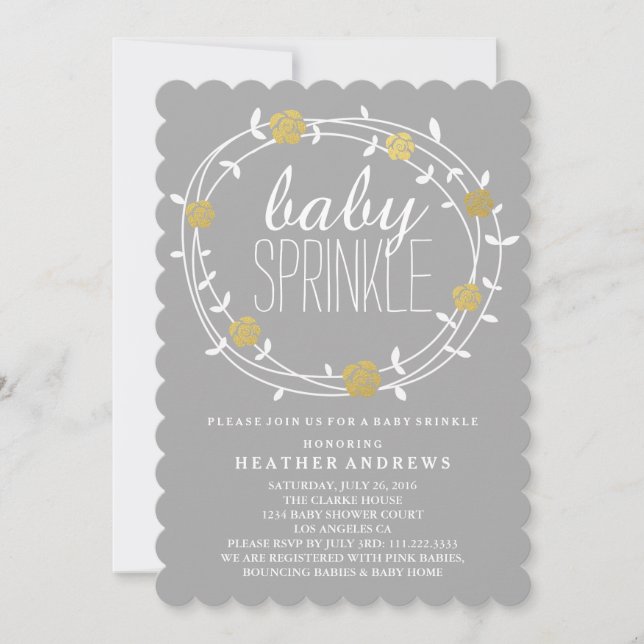Couronne florale | Invitation Golden Baby Sprinkle (Devant)
