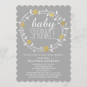 Couronne florale   Invitation Golden Baby Sprinkle