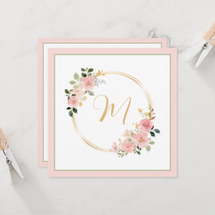Couronne florale monogramme aquarelle rose et vert