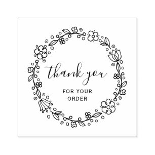 couronne florale noir script merci tampon caoutcho