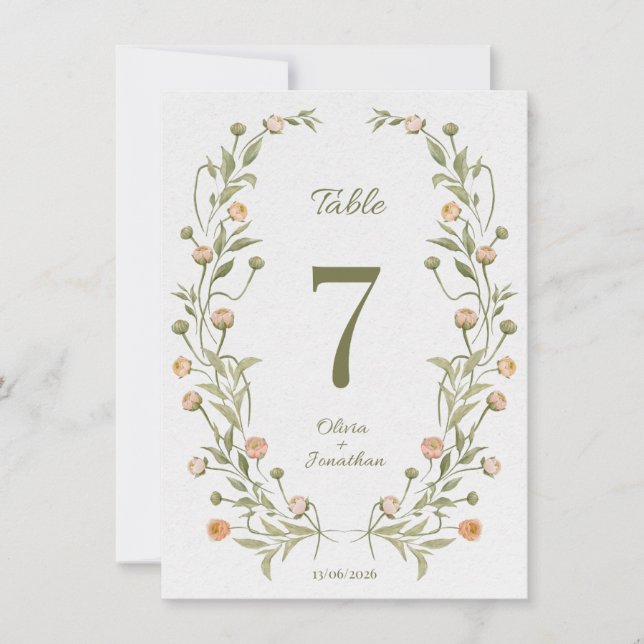 Couronne florale numéro de table de mariage – Bota (Devant)
