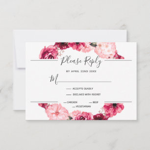 Couronne florale rose et bordeaux Réponse RSVP au 
