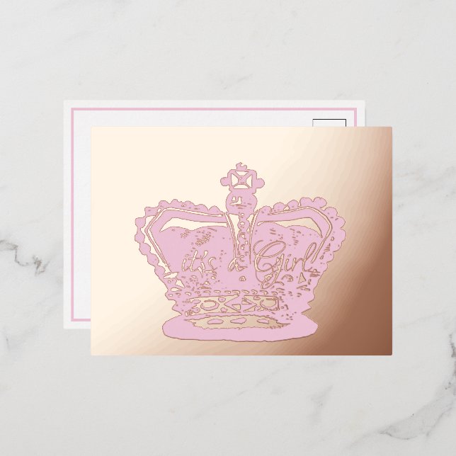 Couronne | Gold Crown c'est une fille Faire-part d (Recto/Verso)