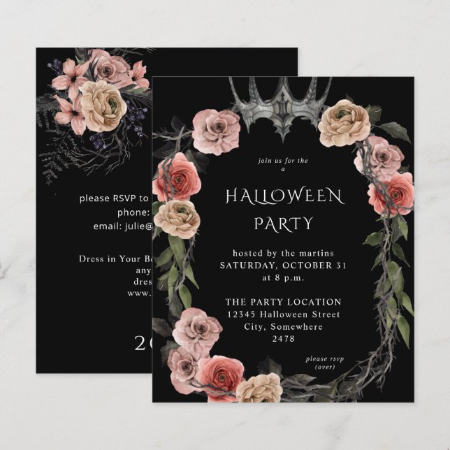 Couronne Halloween Budget Rose Fleur Noir Fête (Devant / Derrière)