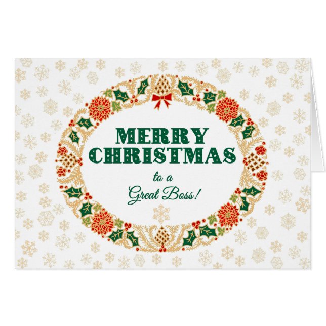 Couronne Holly de Noël pour grand patron, flocons  (Devant horizontal)