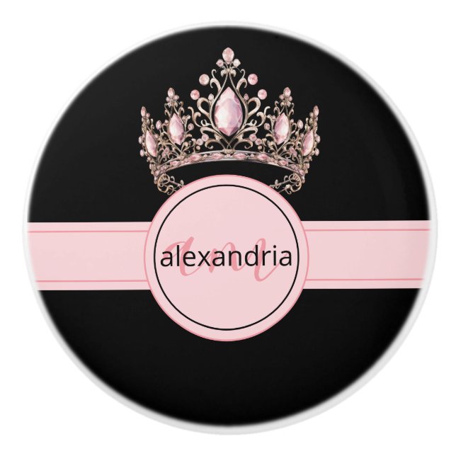 Couronne Monogramme Princesse Rose Poignée Céramiq (Devant)