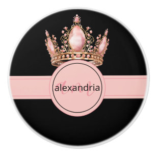 Couronne Monogramme Princesse Rose Poignée Céramiq