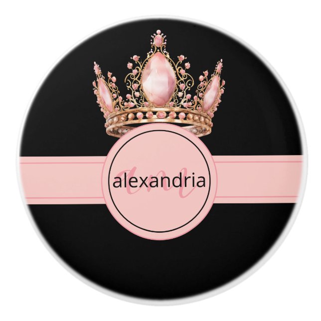 Couronne Monogramme Princesse Rose Poignée Céramiq (Devant)