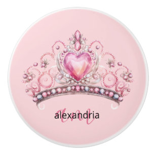 Couronne Monogramme Princesse Rose Poignée Céramiq