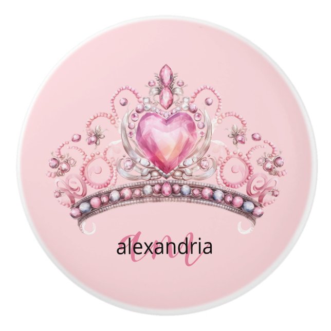 Couronne Monogramme Princesse Rose Poignée Céramiq (Devant)