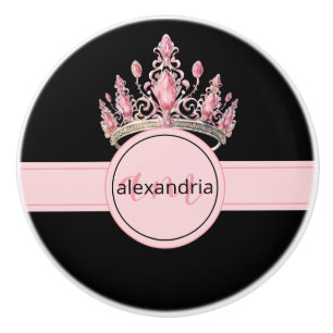 Couronne Monogramme Princesse Rose Poignée Céramiq