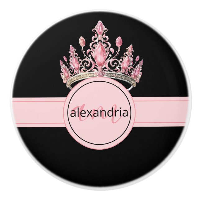 Couronne Monogramme Princesse Rose Poignée Céramiq (Devant)