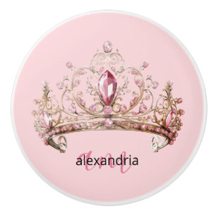 Couronne Monogramme Princesse Rose Poignée Céramiq