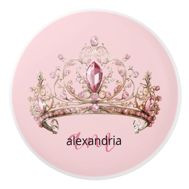 Couronne Monogramme Princesse Rose Poignée Céramiq (Devant)