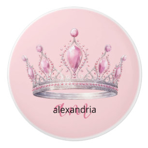Couronne Monogramme Princesse Rose Poignée Céramiq