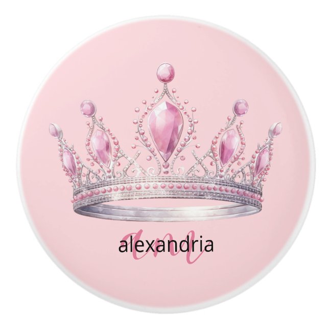 Couronne Monogramme Princesse Rose Poignée Céramiq (Devant)