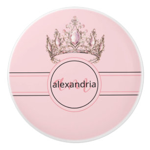 Couronne Monogramme Princesse Rose Poignée Céramiq
