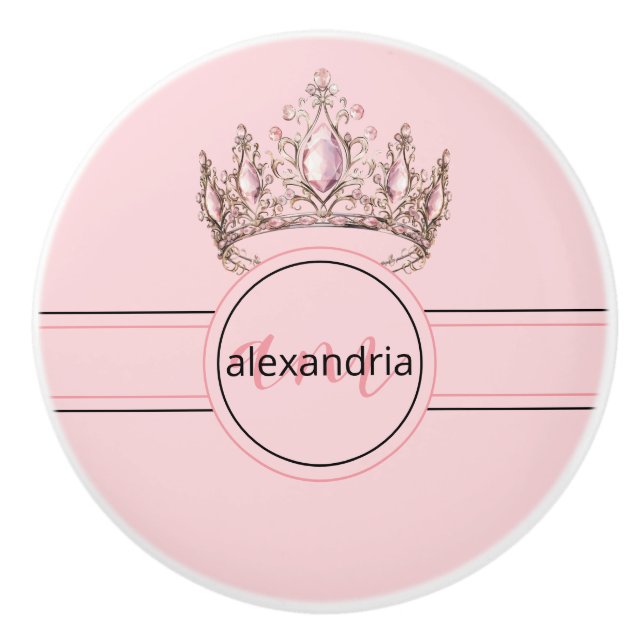 Couronne Monogramme Princesse Rose Poignée Céramiq (Devant)