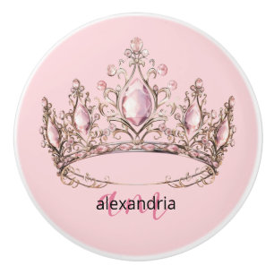 Couronne Monogramme Princesse Rose Poignée Céramiq