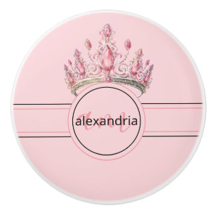 Couronne Monogramme Princesse Rose Poignée Céramiq
