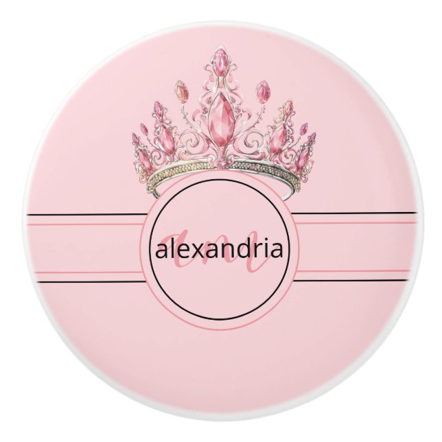 Couronne Monogramme Princesse Rose Poignée Céramiq (Devant)