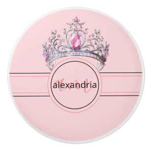 Couronne Monogramme Princesse Rose Poignée Céramiq