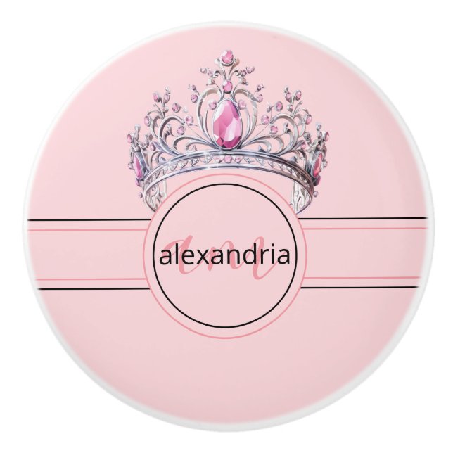 Couronne Monogramme Princesse Rose Poignée Céramiq (Devant)