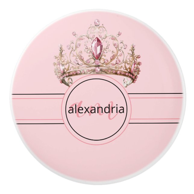 Couronne Monogramme Princesse Rose Poignée Céramiq (Devant)