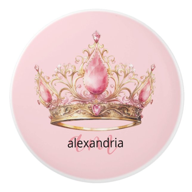 Couronne Monogramme Princesse Rose Poignée Céramiq (Devant)