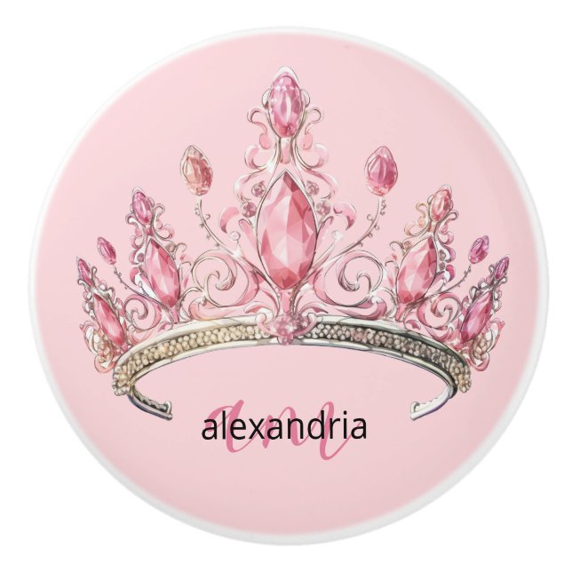 Couronne Monogramme Princesse Rose Poignée Céramiq (Devant)