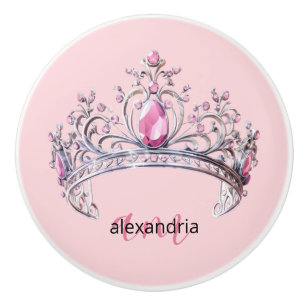 Couronne Monogramme Princesse Rose Poignée Céramiq