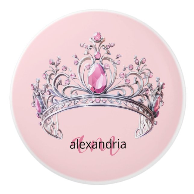 Couronne Monogramme Princesse Rose Poignée Céramiq (Devant)