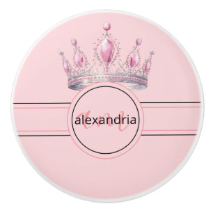 Couronne Monogramme Princesse Rose Poignée Céramiq