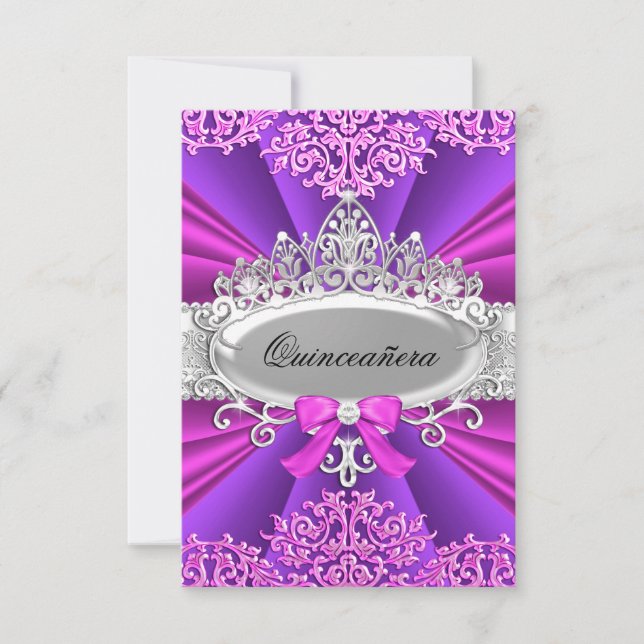 Couronne/Pourpre Diadème & Damassé Invitation Quin (Devant)