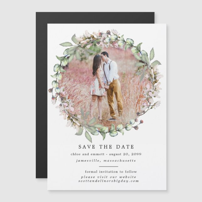 Couronne rose florale Enregistrer la date Carte ma (Devant / Derrière)