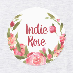 Couronne rose florale Nom personnalisé Étiquettes