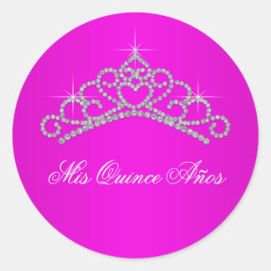 Couronne rose vif Sweet 15 16 Quinceana étiquette