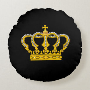 Couronne royale d'or sur Coussin rond noir