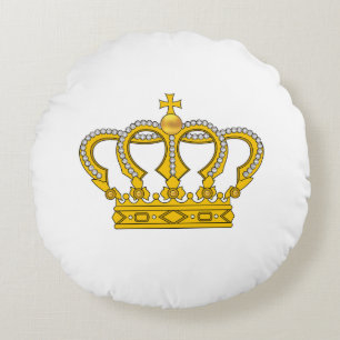 Couronne royale d'or sur le Coussin rond blanc