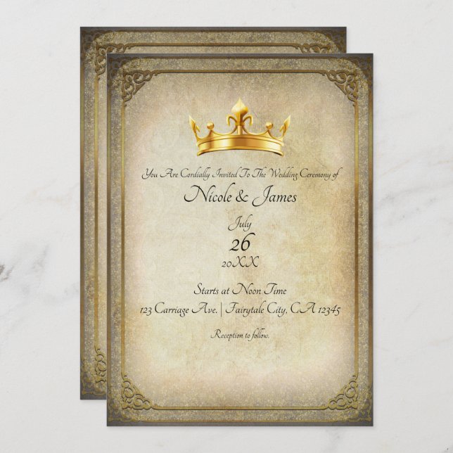 Couronne Royale Dorée Élégante Invitation de Maria (Devant / Derrière)