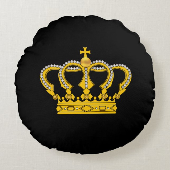 Couronne Royale Dorée sur Coussin Rond Noir (Devant)