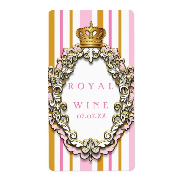 Couronne Royale Or Rose Élégante Étiquette de Vin  (Devant)