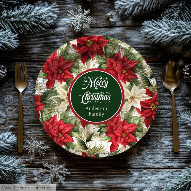 Couronnes de Noël Rouge Vert Assiettes en Papier M (Christmas Wreath Red Green Modern Paper Plates )