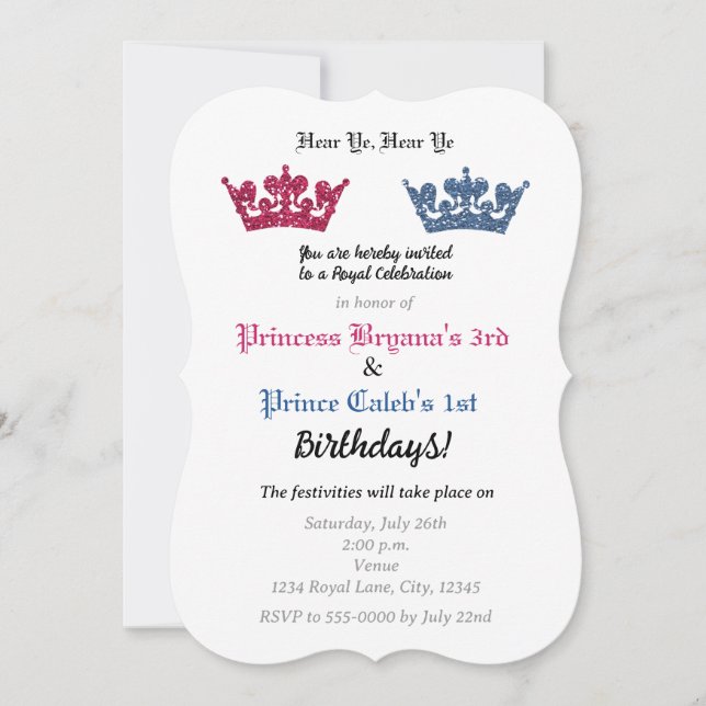Couronnes de prince et princesse Invitation à la f (Devant)